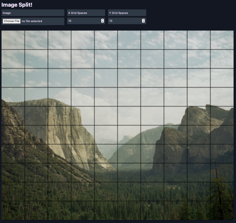 screenshot showing a preview window with a 10x10 grid overlayed onto an image of mountains